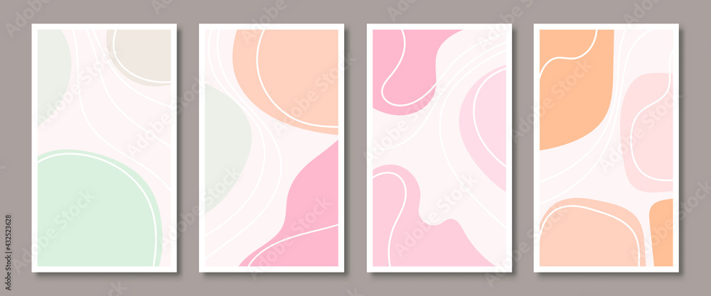 Abstract posters art set with boho style vector illustrations. Perfect for greeting card, poster, banner, flyer, social media post, feed, story, fleet.