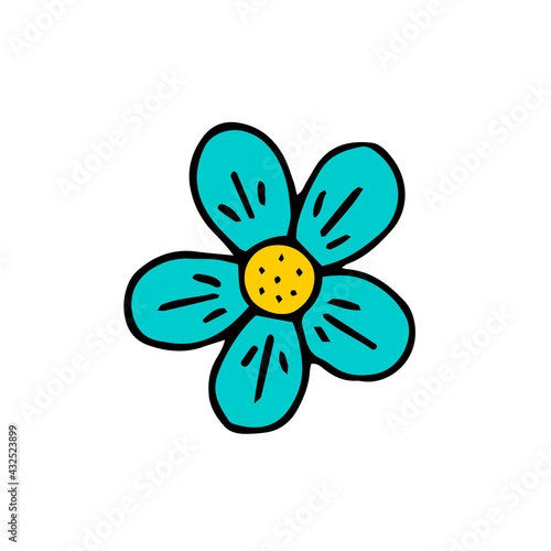 Blue flower on a white background. Plant. Flowering. Vector. Doodle. Hand-drawn illustration.