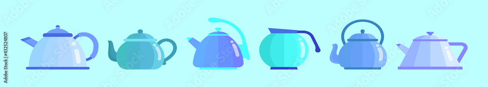 set of cute tea pot collection cartoon icon design template with various models. vector illustration isolated on blue background set of cute tea pot collection cartoon icon design template with various models. vector illustration isolated on blue background