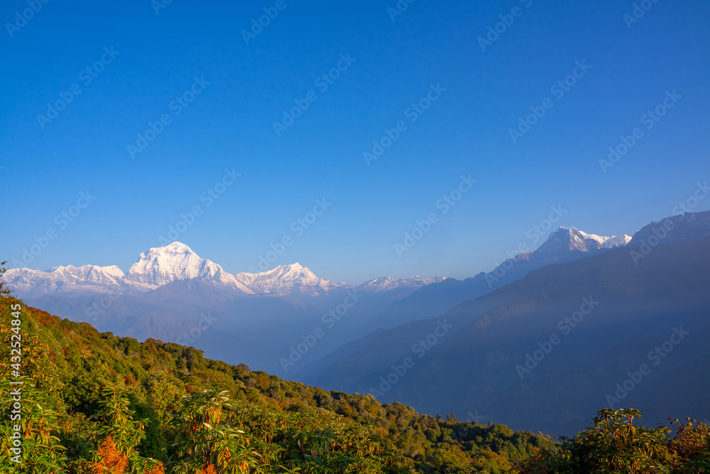 Sunrise on Poonhill beautiful mountain view of the Annapurna range.