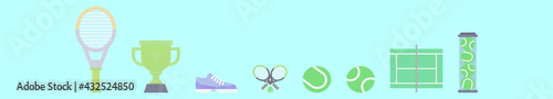 set of tennis cartoon icon design template with various models. vector illustration isolated on blue background