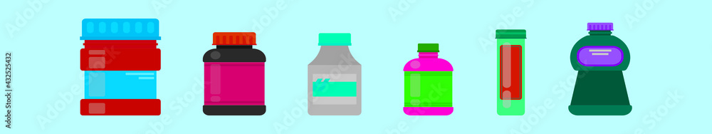 set of supplements cartoon icon design template with various models. vector illustration isolated on blue background set of supplements cartoon icon design template with various models. vector illustration isolated on blue background