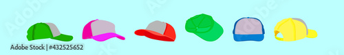 set of trucker hat cartoon icon design template with various models. vector illustration isolated on blue background