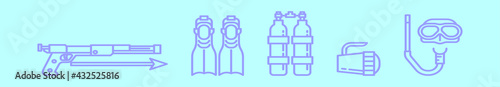 set of spearfishing cartoon icon design template with various models. vector illustration isolated on blue background