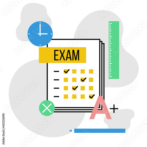 exam sheet with A plus grade, thin line art design