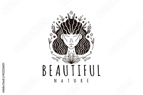 Nature Girl Face Floral Logo Design