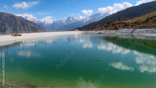 Beautiful Auli lake with snow cap Himalayas mountains in the backdrops Joshi math Uttarakhand 