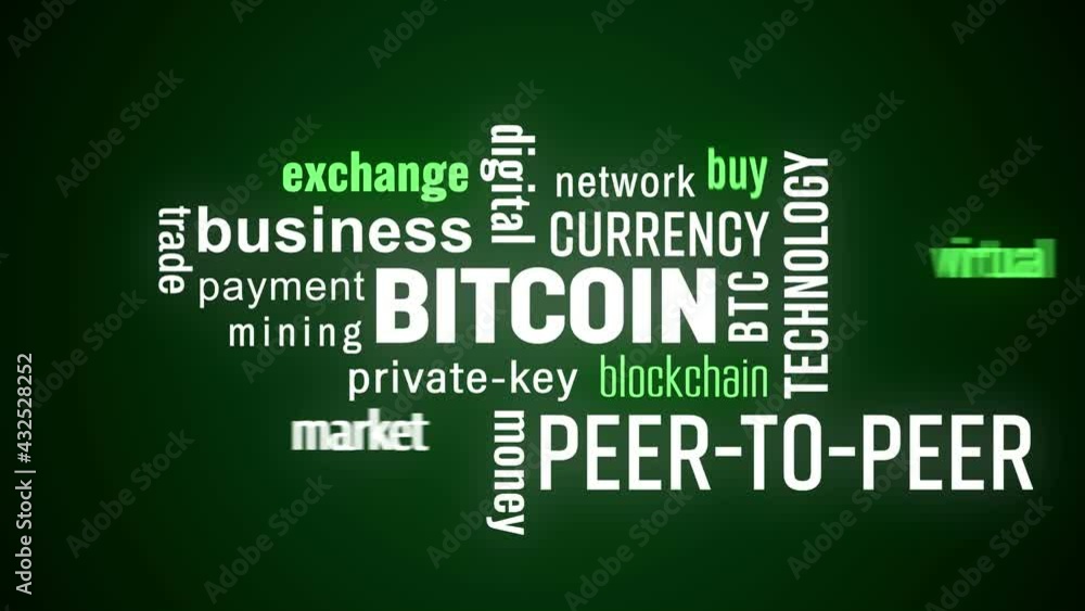 Video animation of bitcoin keyword cloud with white and green text on dark background - Bitcoin - digital cryptocurrency Video animation of bitcoin keyword cloud with white and green text on dark background - Bitcoin - digital cryptocurrency
