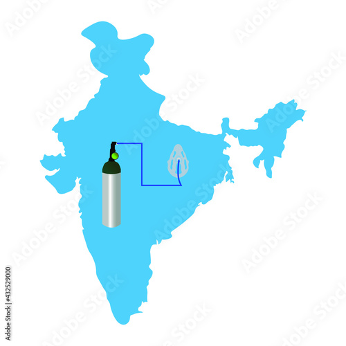 oxygen cylinder with mask and india map ,Vector Illustration.