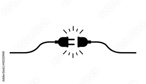 Connection and disconnection electric socket plug, error 404, page web not found vector illustration