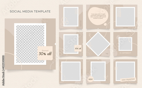 social media template blog fashion sale promotion. fully editable instagram and facebook square post frame organic sale poster. brown khaki white ad banner vector background