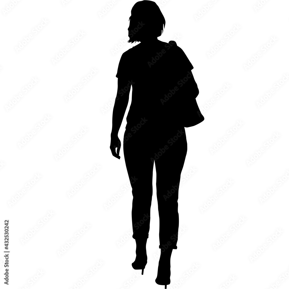 Silhouette of a walking woman on a white background