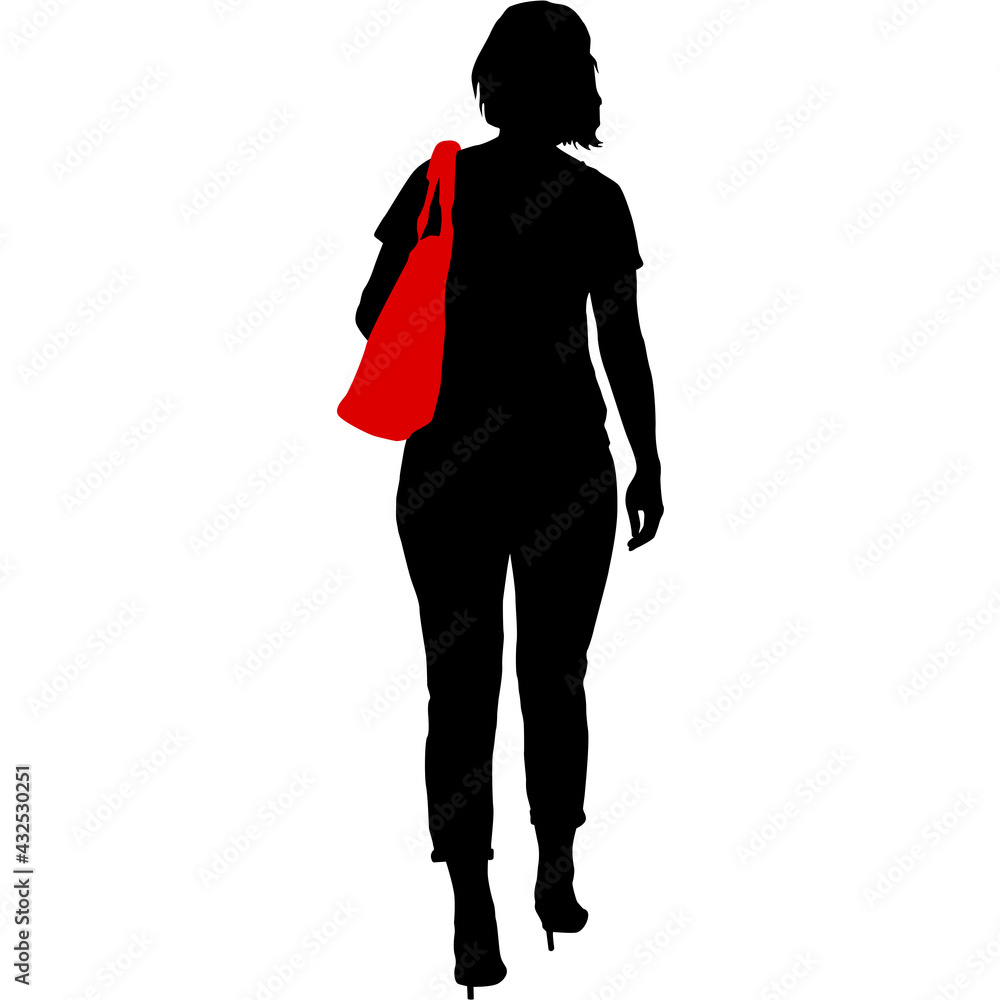Silhouette of a walking woman on a white background