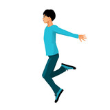 Vector isolated figure of a Korean teenage boy jumping with his hands waiving