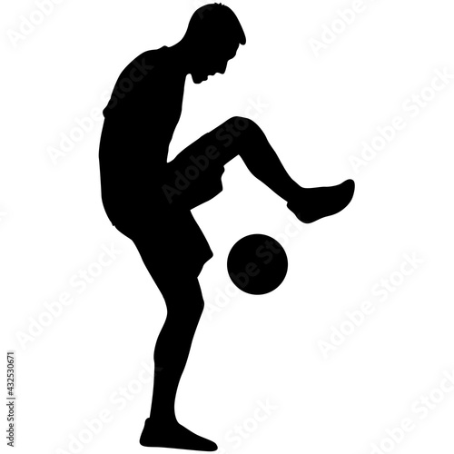 silhouettes of soccer players with the ball on white background