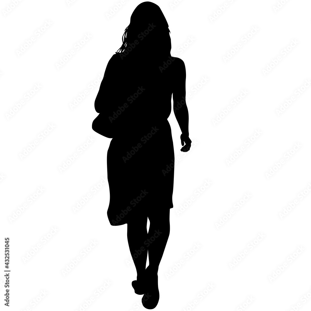 Silhouette of a walking woman on a white background