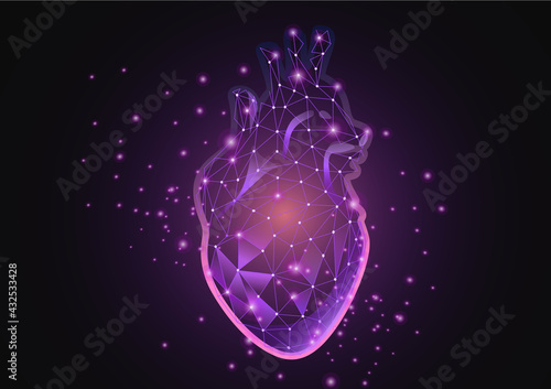 futuristic heart wireframe vector illustration.