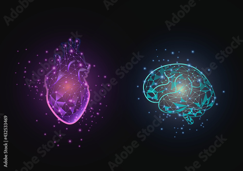 heart and brain futuristic vector, heart and brain technology illustration.
