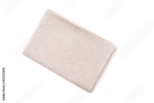 Square kitchen towel, linen napkin isolated on white, top view