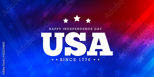 Celebrating the USA, Independence day since 1776  on abstract background with elements of the American flag in neon blue and red colors
