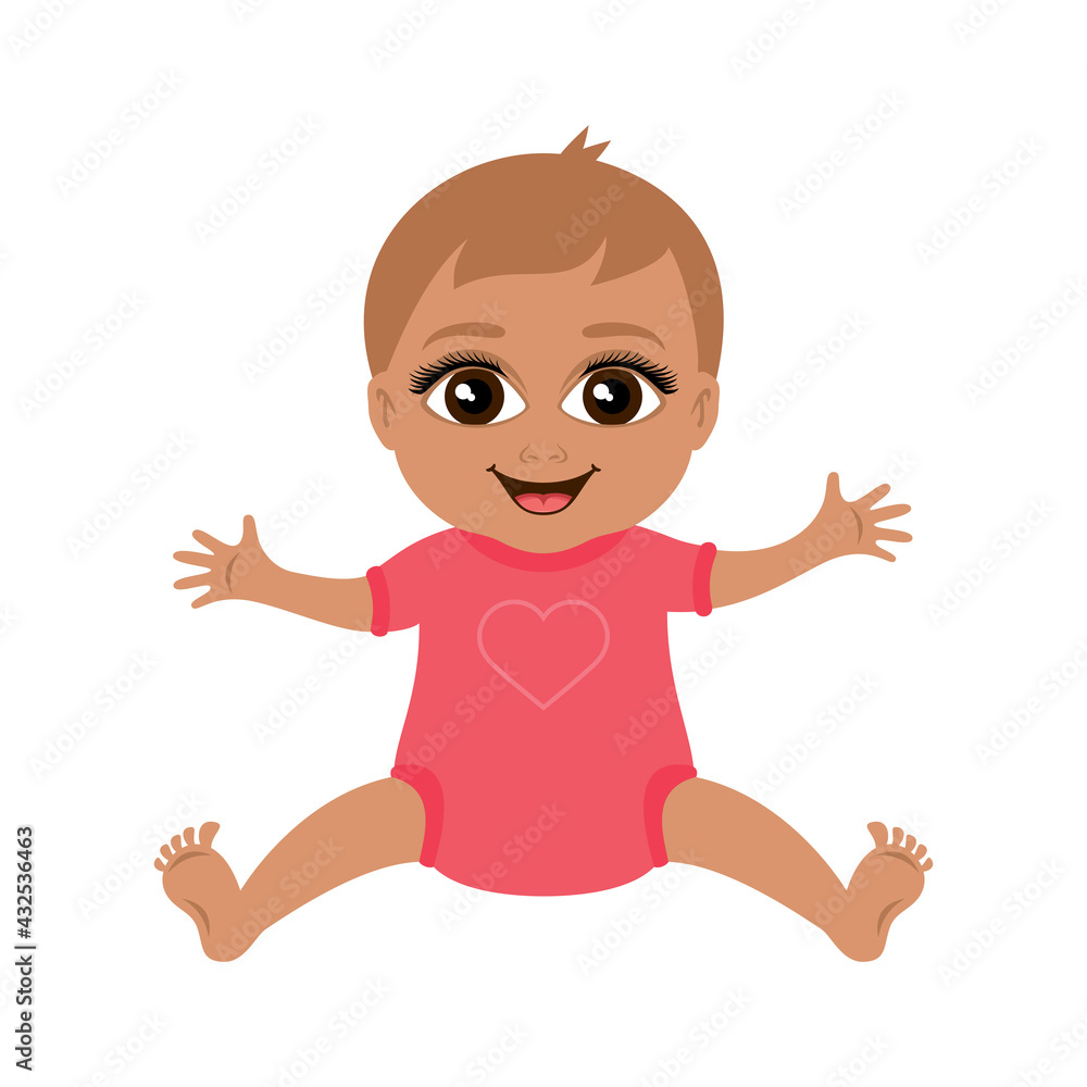Cute little baby girl in pink clothes icon vector. Smiling baby girl icon isolated on a white background. Baby big eyes cartoon character Cute little baby girl in pink clothes icon vector. Smiling baby girl icon isolated on a white background. Baby big eyes cartoon character