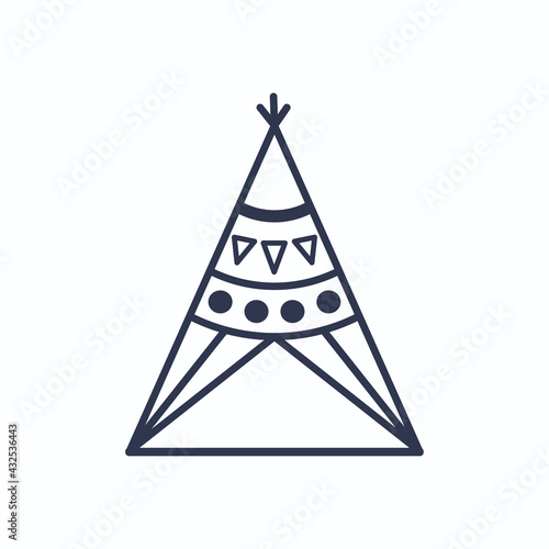 Beautiful wigwam isolated on white background. Decorative elements of the Indian tribe. Vector illustration