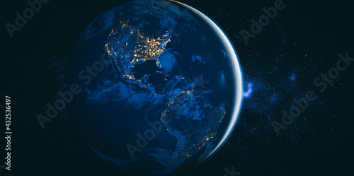 Fototapeta Naklejka Na Ścianę i Meble -  Planet earth globe view from space showing realistic earth surface and world map as in outer space point of view . Elements of this image furnished by NASA planet earth from space photos.