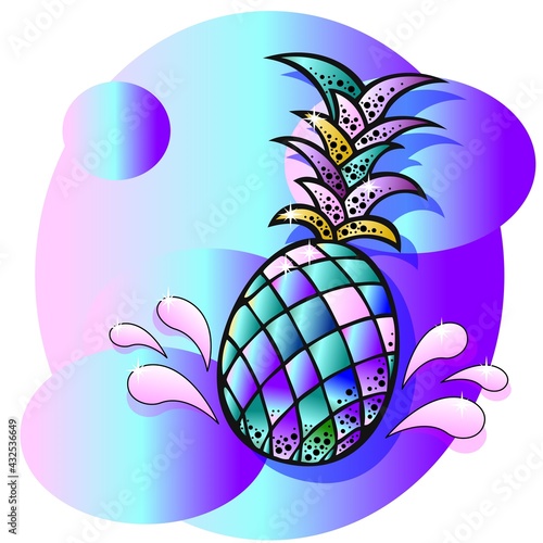 Vector illustration, Colorful juicy pineapple on a bright background