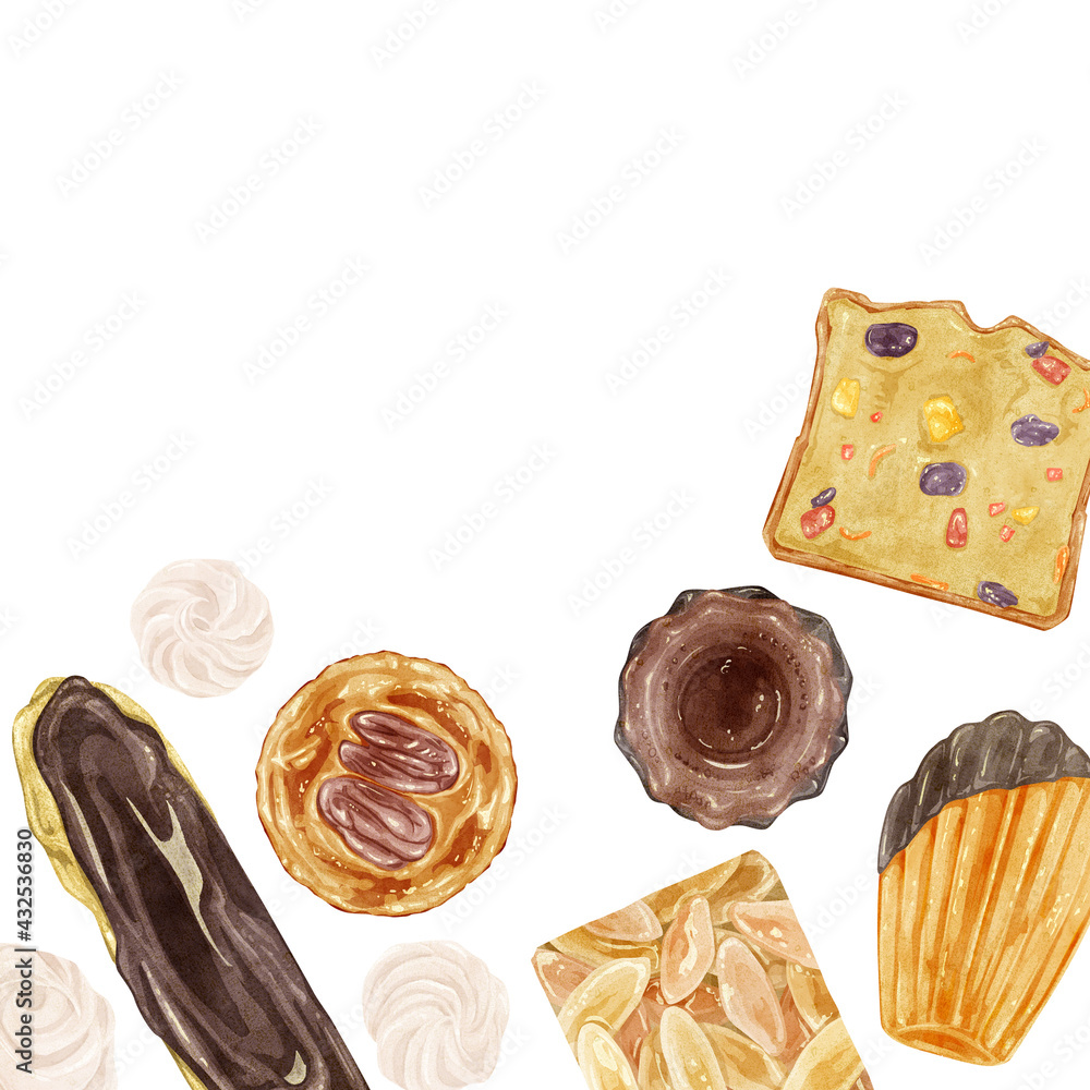 西洋焼き菓子の手描き水彩風フレームイラスト Stock Illustration Adobe Stock