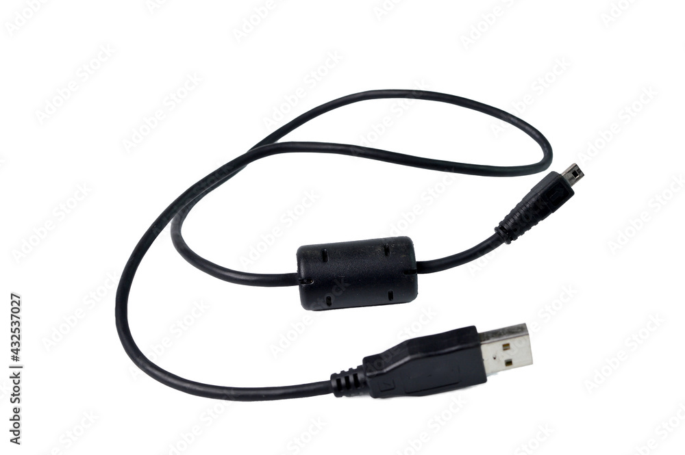 USB cable for dslr camera isolated on a white background USB cable for dslr camera isolated on a white background