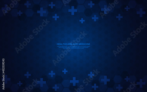 Vector illustration of a medical background with hexagons and crosses. Concepts and ideas for healthcare and medicine design