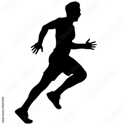 Black Silhouettes Runners sprint men on white background