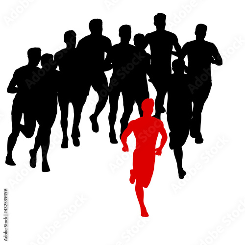 Set of silhouettes. Runners on sprint men on white background