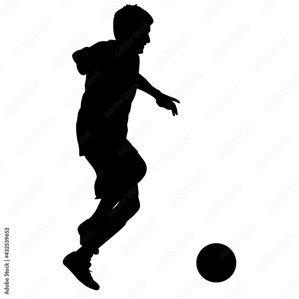 silhouettes of soccer players with the ball on white background