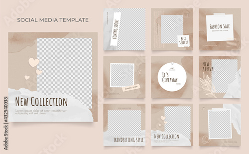 social media template blog fashion sale promotion. fully editable instagram and facebook square post frame organic sale poster. brown khaki white ad banner vector background