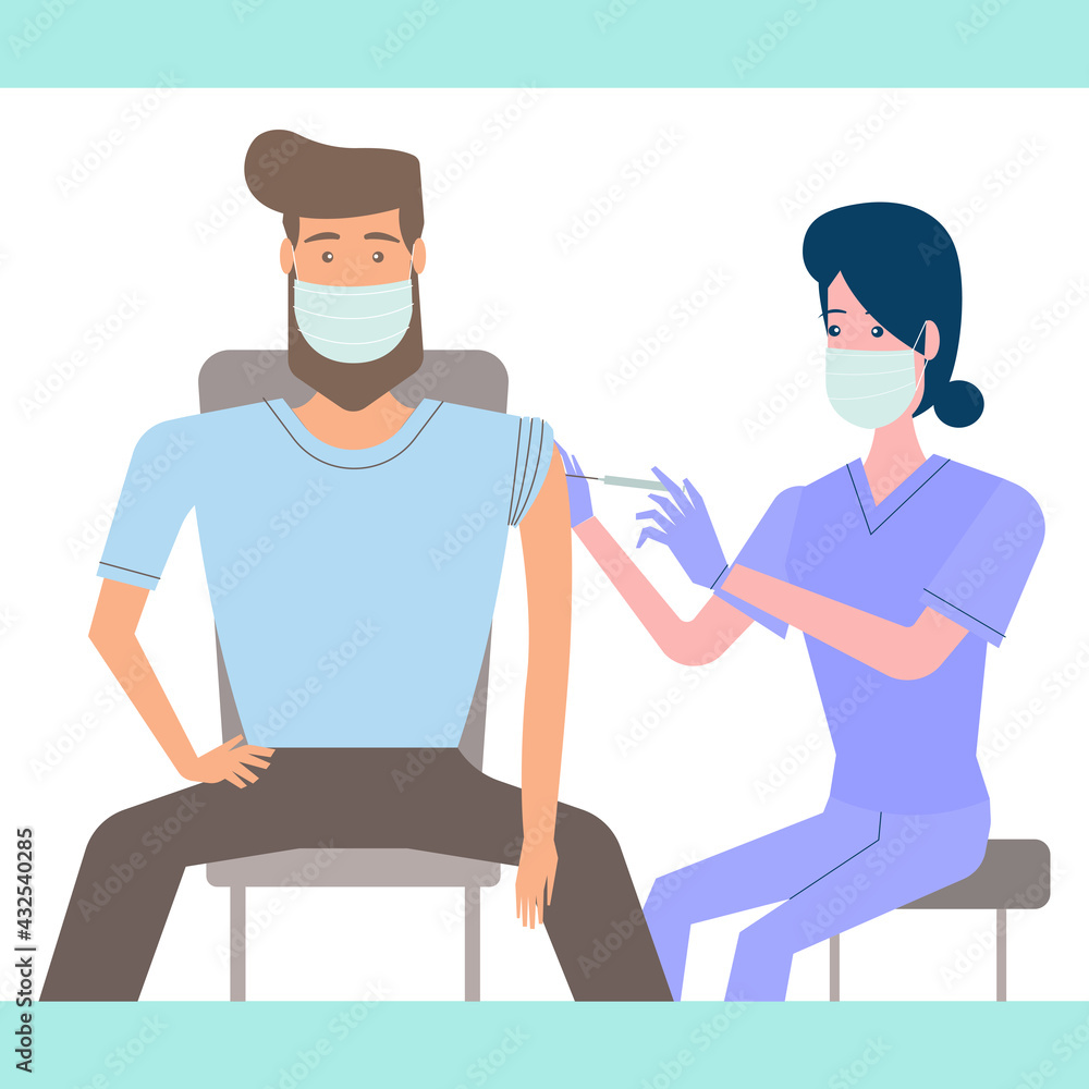 Man with face mask getting vaccinated