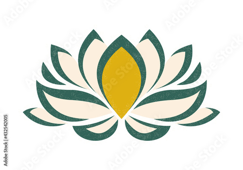 Lotus flower in trendy colors. For printing on cups, clothes, decorative pillows, tea towels, notebooks. Symbol in Buddhism. Asian bud of paradise. Vector graphics.