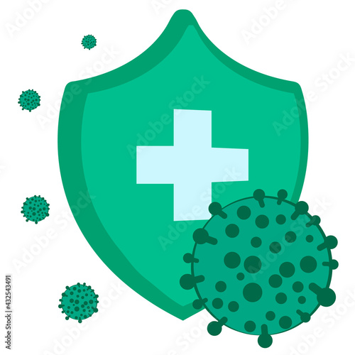 Antivirus shield and coronavirus sign vector illustration