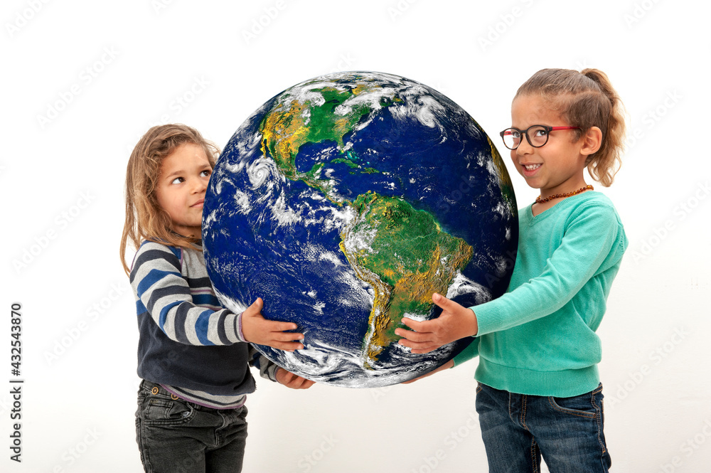 Children holding the planet earth in their hands Children holding the planet earth in their hands