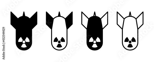 Atomic Bomb or Nuclear Weapon Icon Set. Vector Image. 