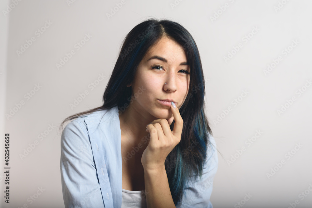 Portrait of satisfied young woman. Positive human emotion. Portrait of satisfied young woman. Positive human emotion.