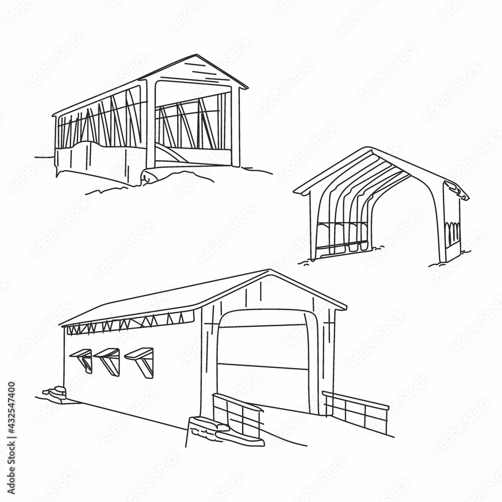 Wooden bridge line illustration. Line drawing of bridge Stock Vector Adobe Stock