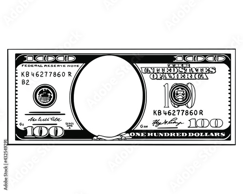 100 dollar bill without a portrait. Money. Benjamin Franklin