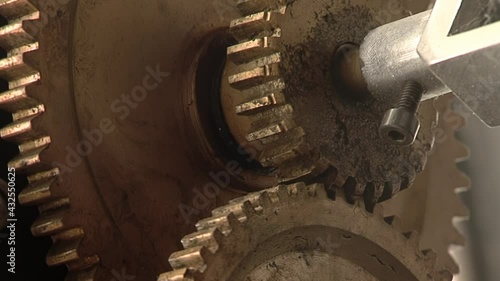 Tower Clock Cogwheel Mechanism, Tower Clock Movement. Close Up.