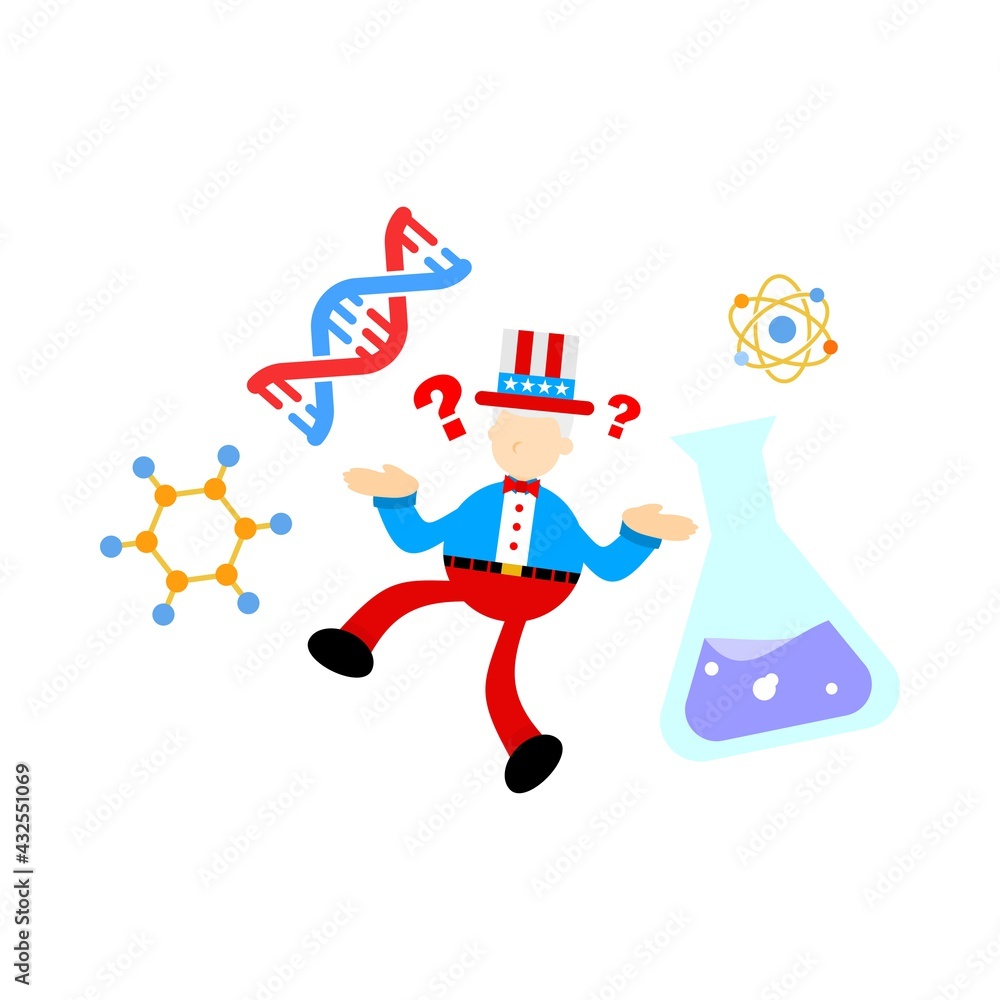 uncle sam america and experiment genetic laboratory double helix research science cartoon doodle flat design style vector illustration uncle sam america and experiment genetic laboratory double helix research science cartoon doodle flat design style vector illustration