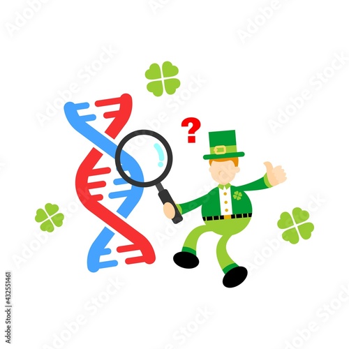 leprechaun shamrock celtic research genetic heredity double helix structure part cartoon doodle flat design style vector illustration