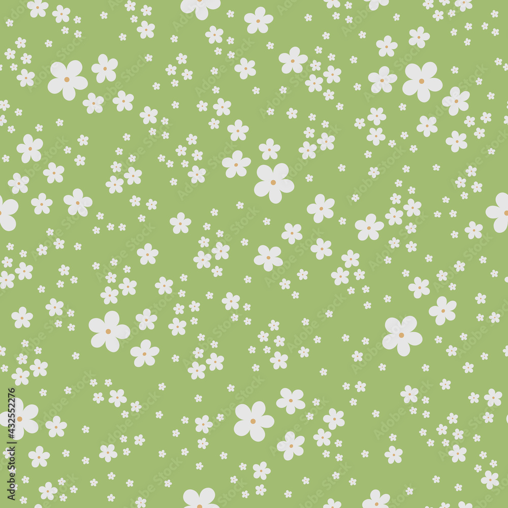 Pretty pattern in small flower. Small white flowers. Pale green background. Ditsy floral background. Pretty pattern in small flower. Small white flowers. Pale green background. Ditsy floral background.