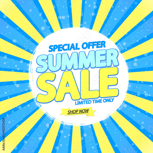 Summer Sale, poster design template, special offer, discount banner, vector illustration