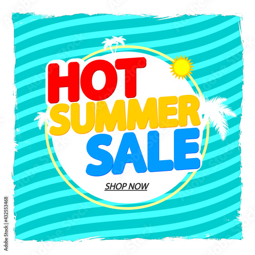 Hot Summer Sale, poster design template, discount banner, vector illustration