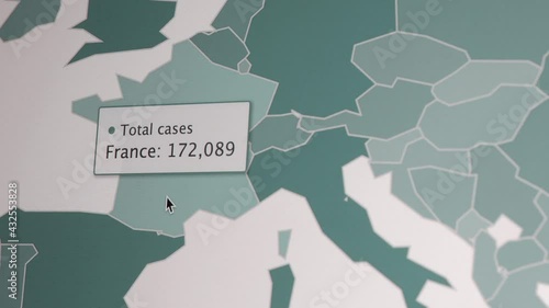 Coronavirus pandemic statistics on screen. Number of Covid 19 cases rising. Map data showing increasing numbers of Corona virus pandemic infected cases. international statistics. Health care concept.  photo